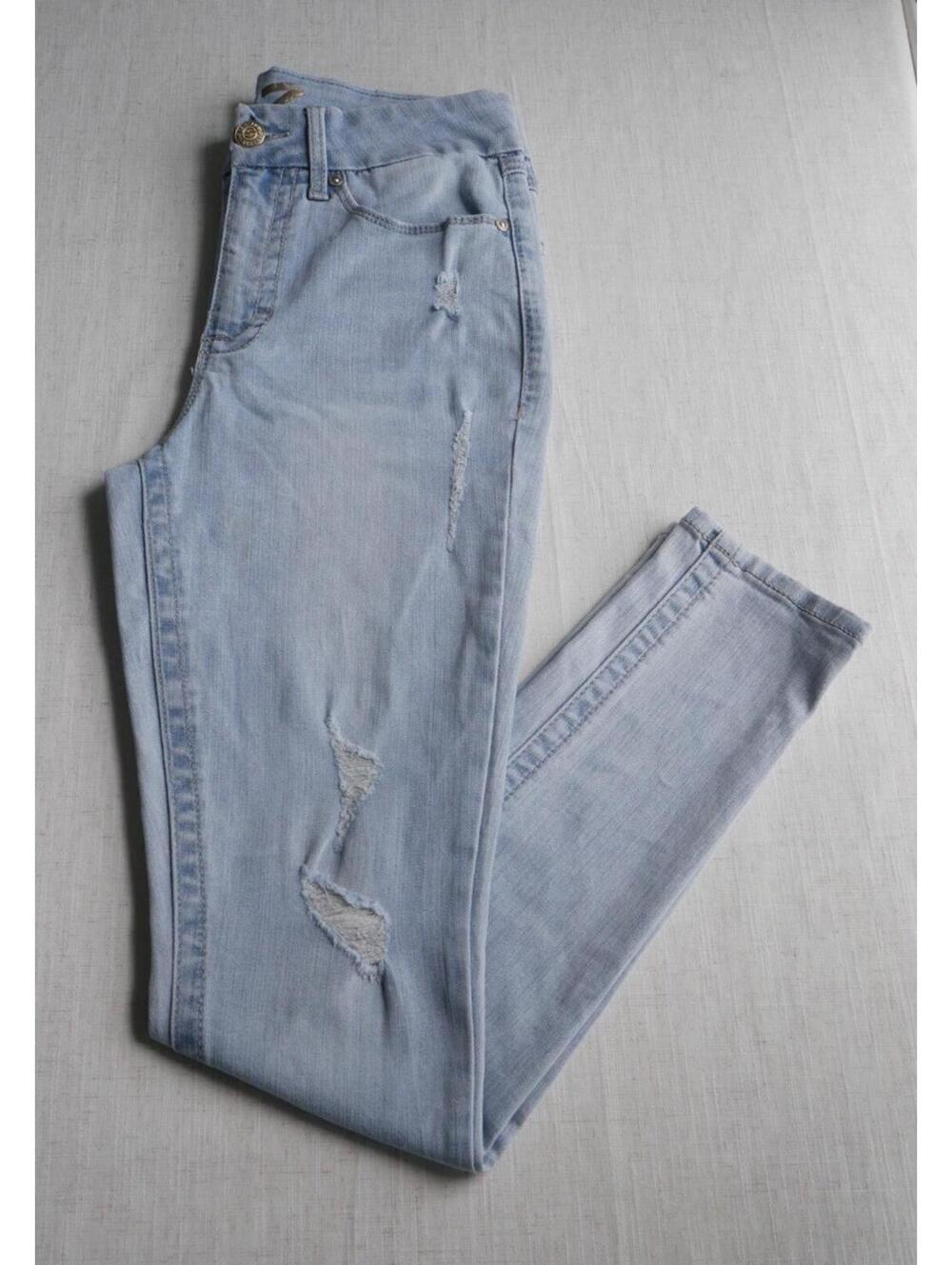 Y2K SEVEN7 Tummyless High Rise Skinny Jean Women 6 Light Blue Distressed Strech